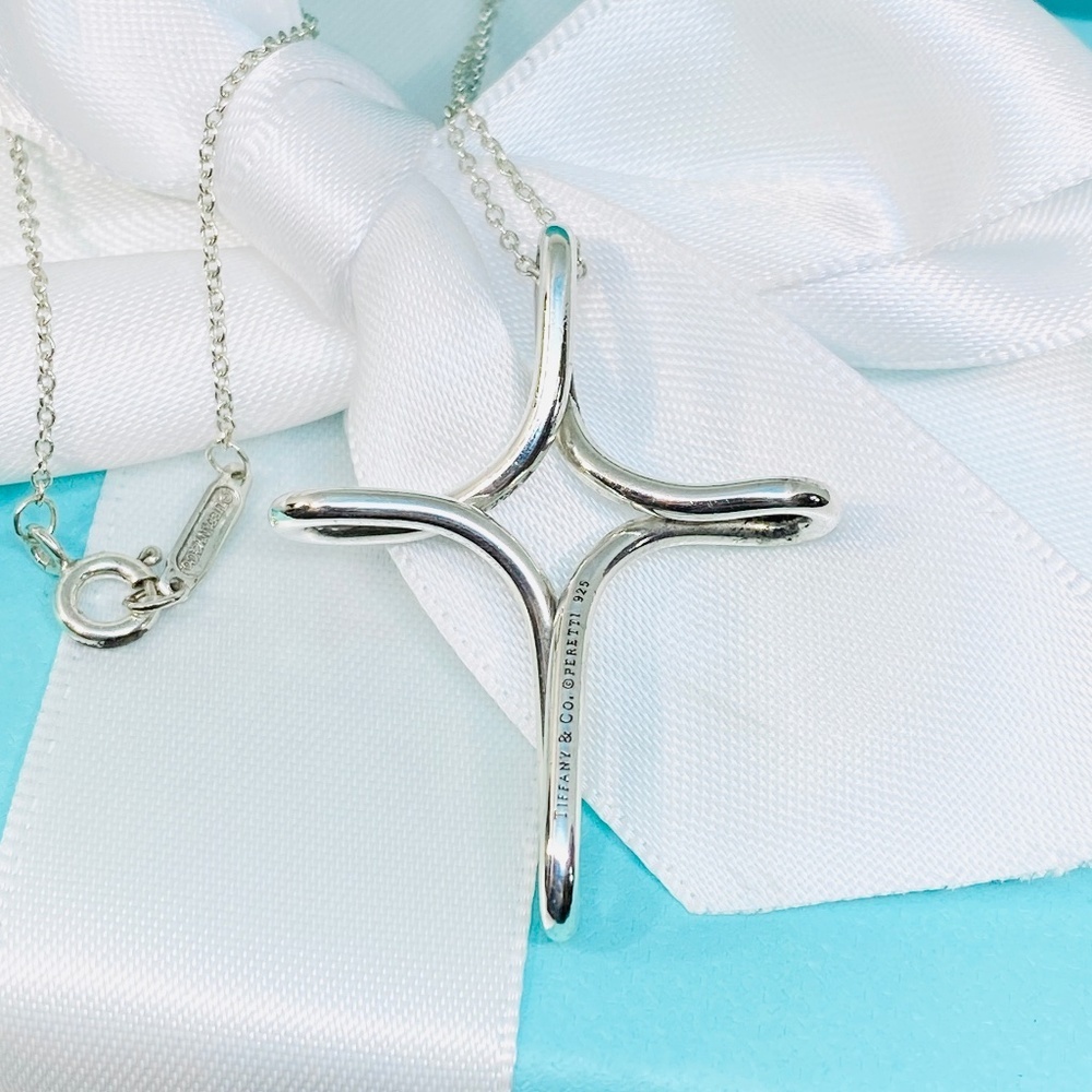 Tiffany & Co Elsa Peretti LARGE  infinity cross 925 silver 35mm 18” MSRP $750